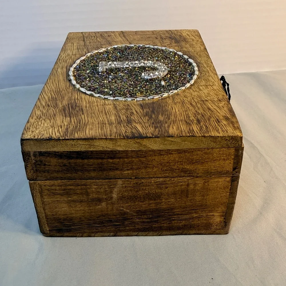 Home Essentials The Global Market Wooden Trinket Box Beaded Initial J Keepsake
